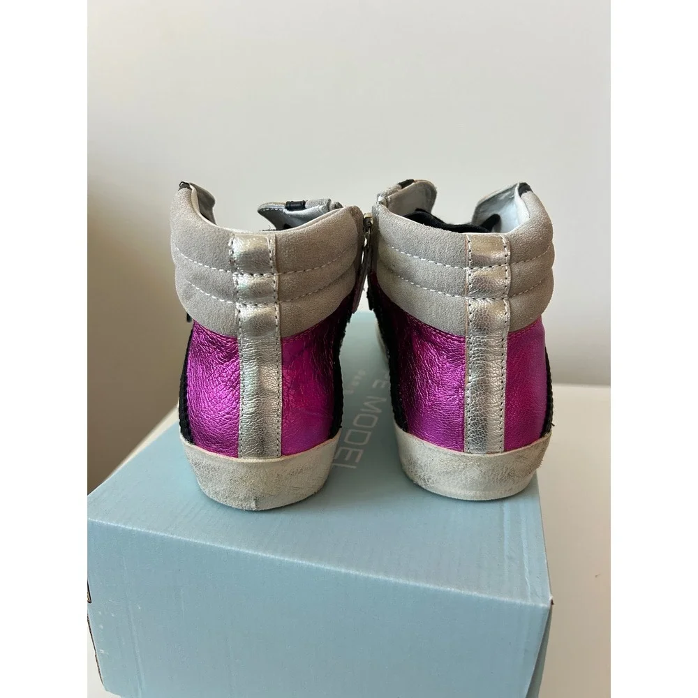 Philippe Model Paris PRSX High Woman Glitter Leo Metal‎ Argent Rose Sneakers 38